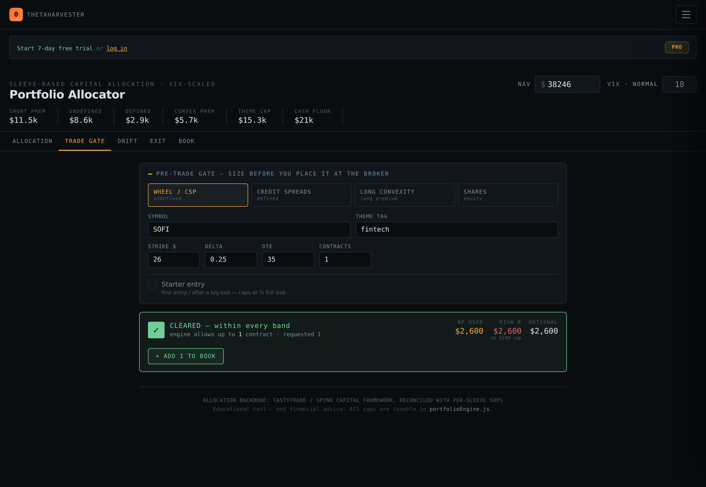 Portfolio Allocator trade gate — pre-trade checks against the whole book